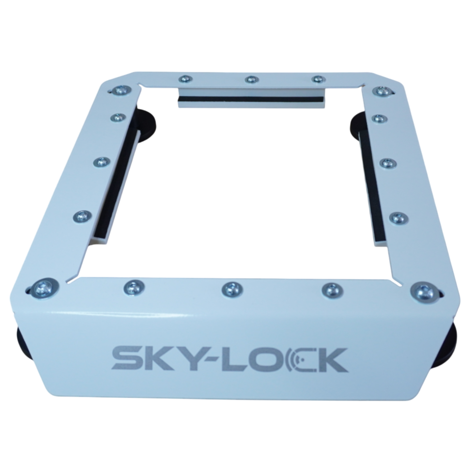 Blue metal frame with 'SKY-LOCK' branding on a white background