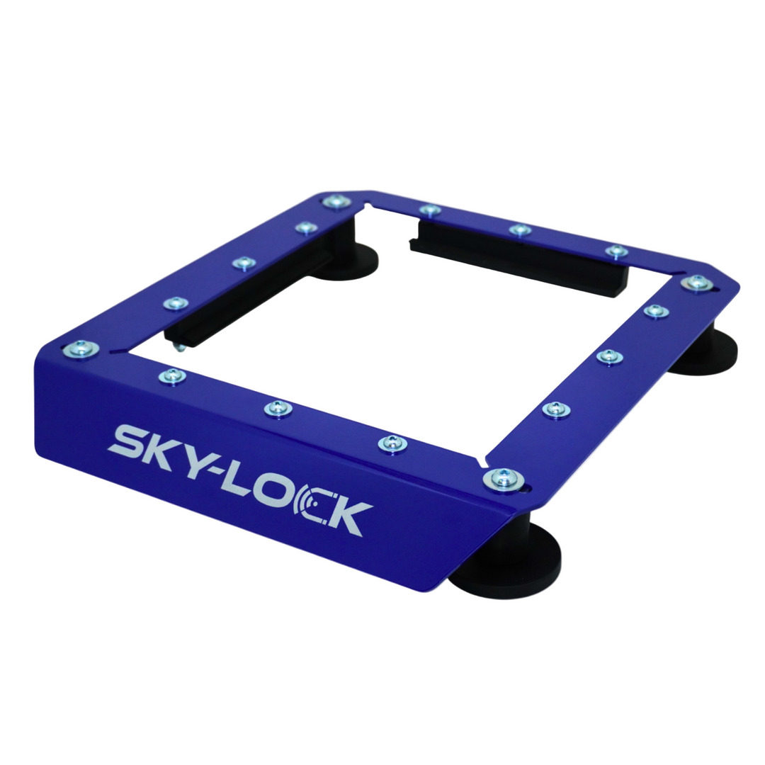 Blue sky-lock device on a white background