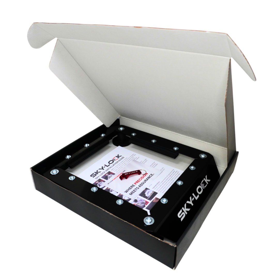 Open box containing a product with 'SKY-LOCK' branding on a white background